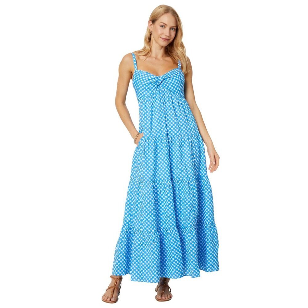 NWT Lilly Pulitzer Boca Blue Double Checking Shylee Maxi Dress Gingham Sz 6